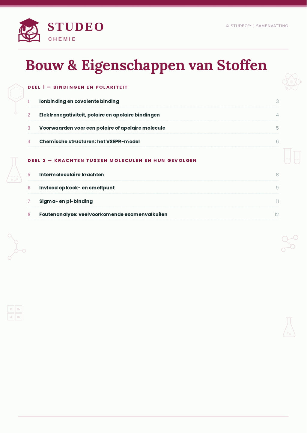 Chemie: Bouw & Eigenschappen van Stoffen