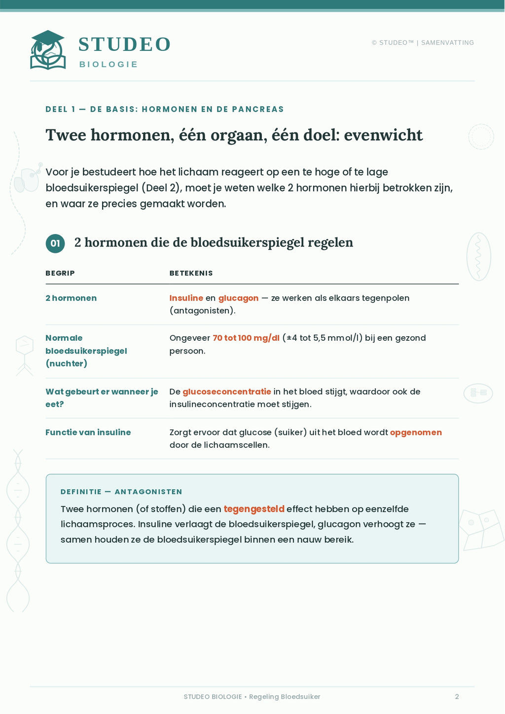 Biologie: Regeling Bloedsuiker