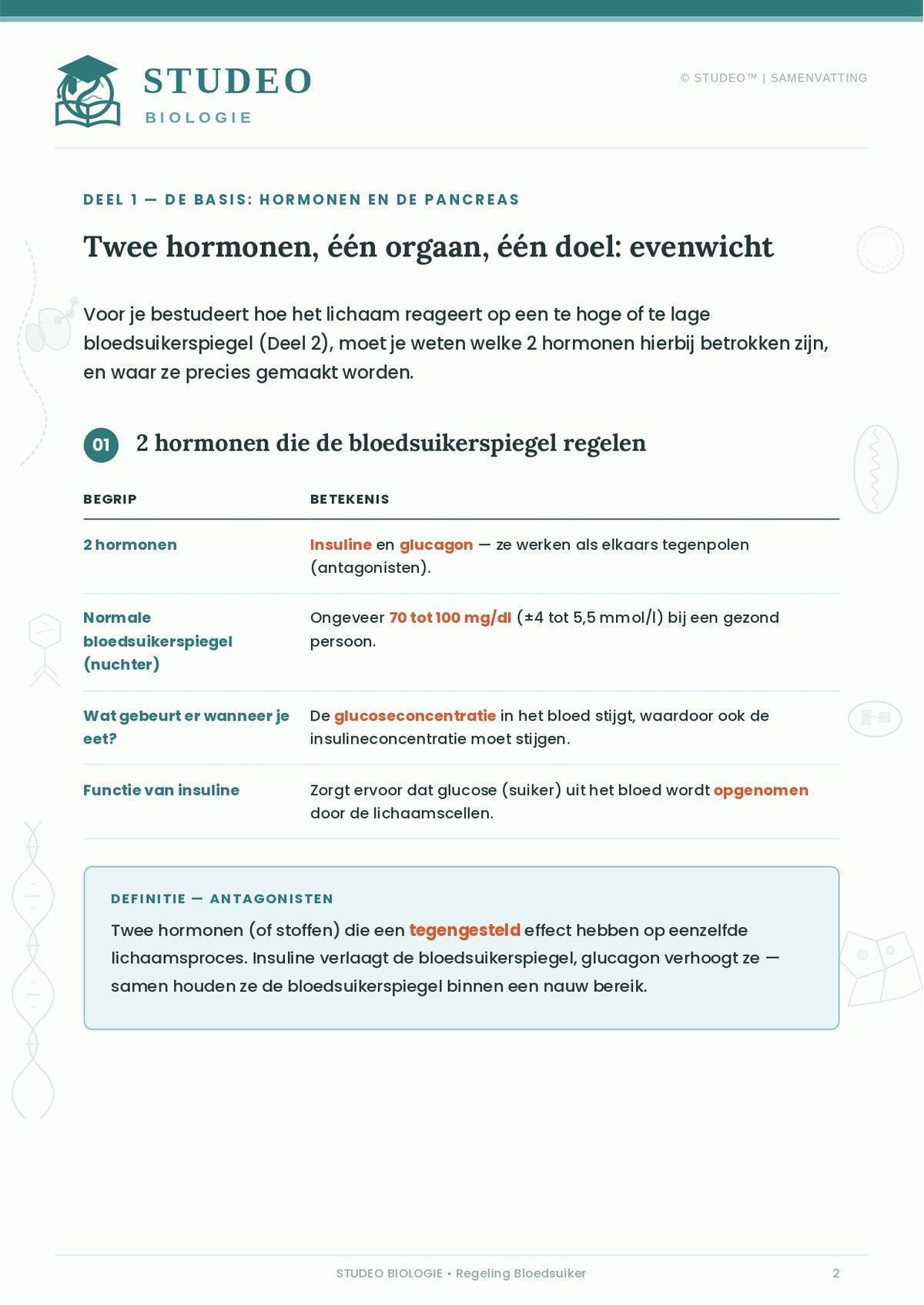 Biologie: Regeling Bloedsuiker